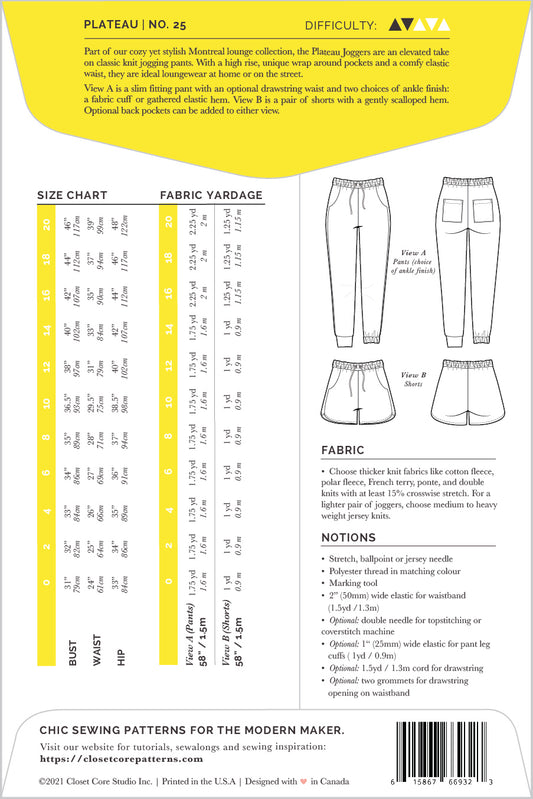 Joggers and shorts PLATEAU | Paper pattern - Closet Core Patterns