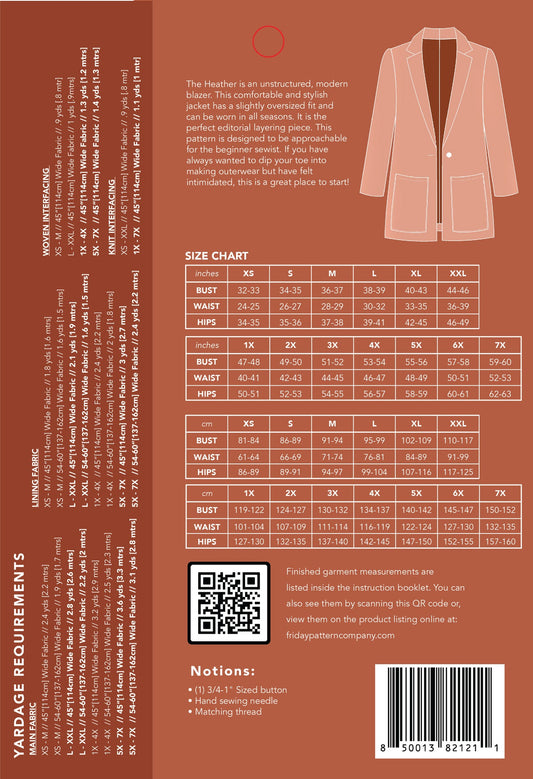 Heather Blazer - Paper pattern - Friday Pattern Company