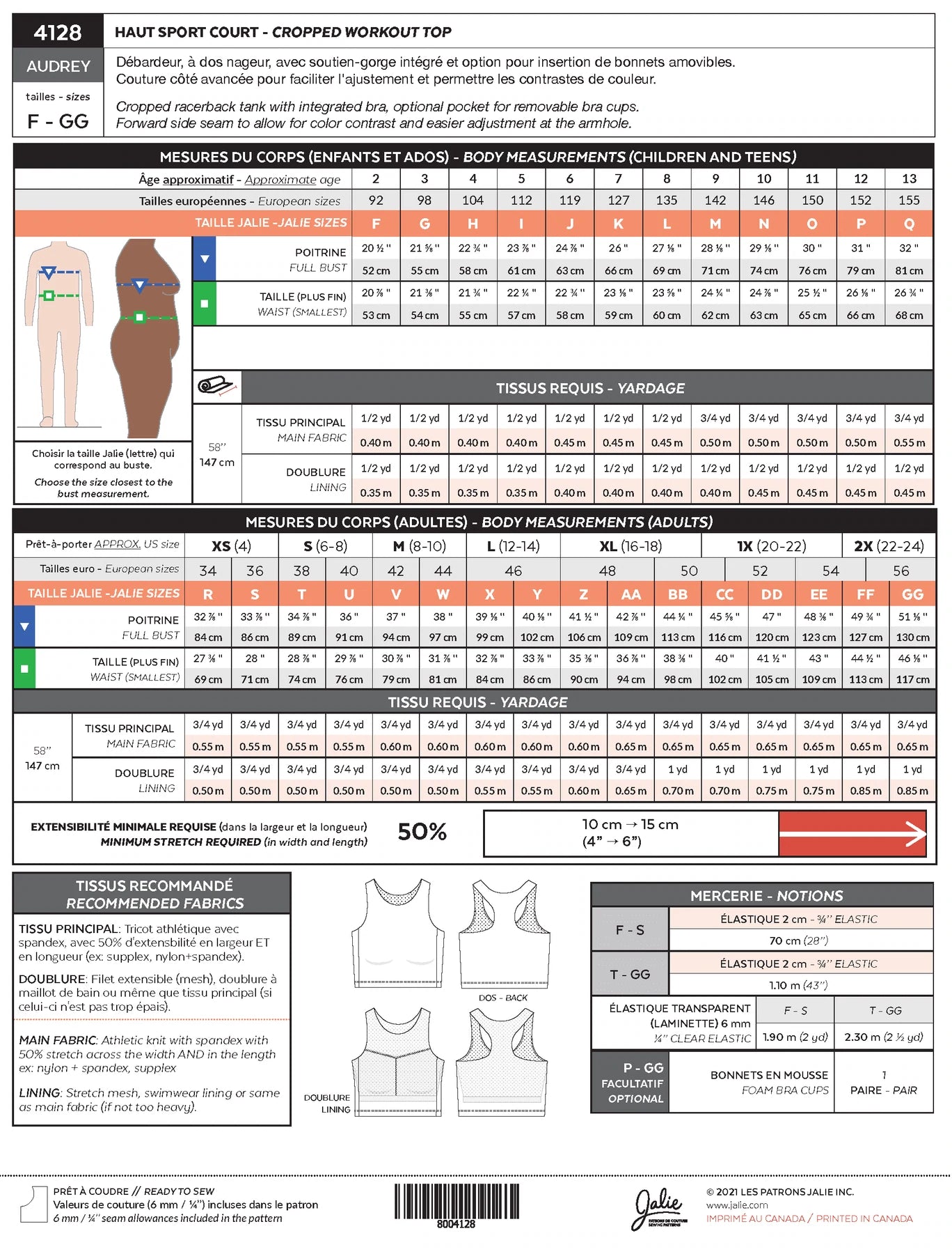 AUDREY cropped sports top 4128 | Paper pattern - Jalie
