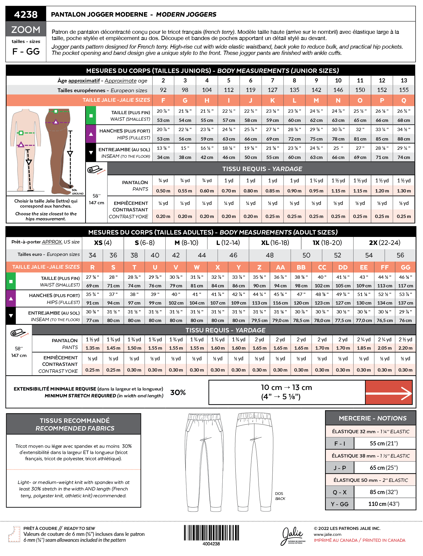 Modern jogger pants ZOOM 4238 | Paper pattern - Jalie