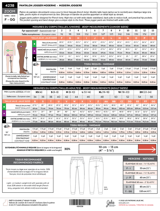 Modern jogger pants ZOOM 4238 | Paper pattern - Jalie