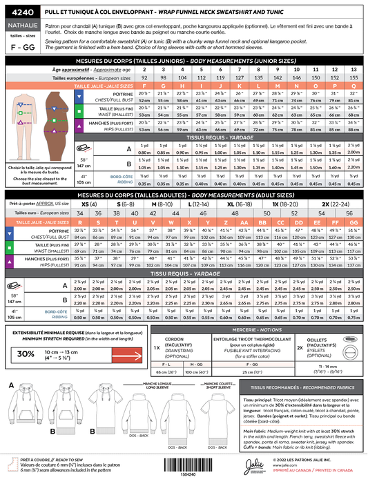 Sweater and tunic with wrap-around collar NATHALIE 4240 | Paper pattern - Jalie