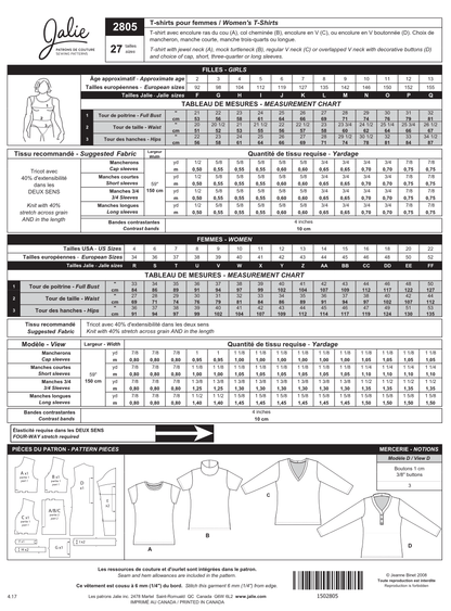 T-Shirt pour femmes et filles 2805 | Patron papier - Jalie