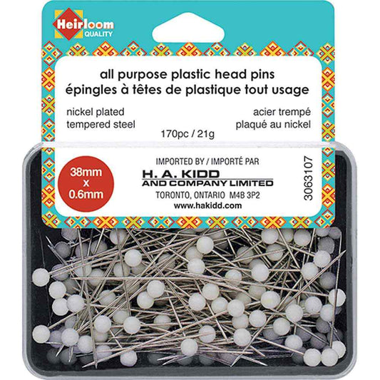 HEIRLOOM plastic head all-purpose pins - white - 38mm (11⁄2″)