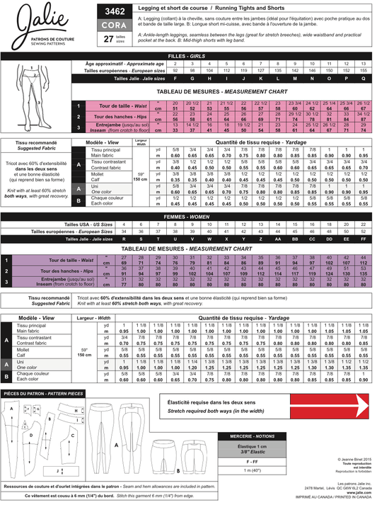 Legging et short CORA 3462 | Patron papier - Jalie