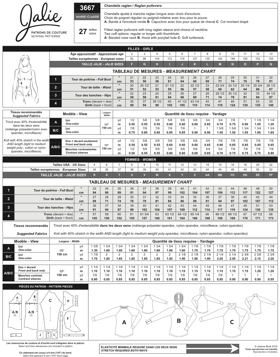 Chandail raglan MARIE-CLAUDE 3667 | Patron papier - Jalie