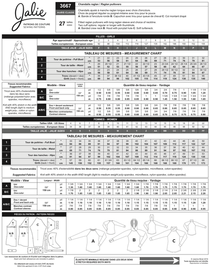 Chandail raglan MARIE-CLAUDE 3667 | Patron papier - Jalie