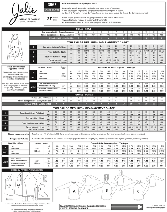 Chandail raglan MARIE-CLAUDE 3667 | Patron papier - Jalie