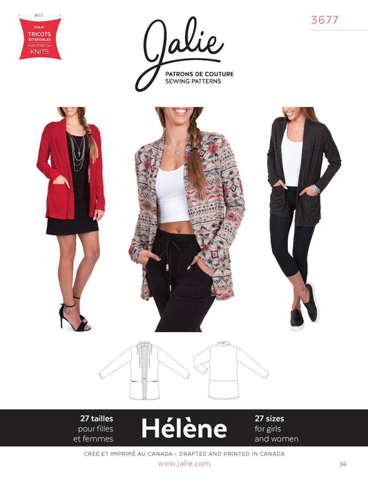 Cardigan à col châle HELENE 3677 | Patron papier - Jalie