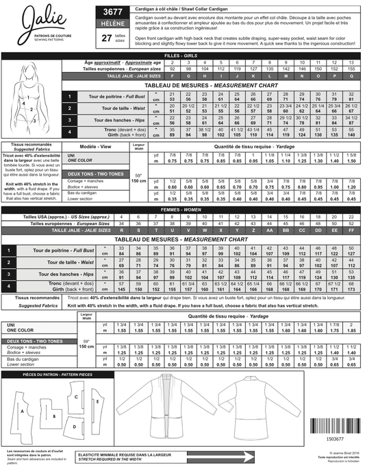 Cardigan à col châle HELENE 3677 | Patron papier - Jalie