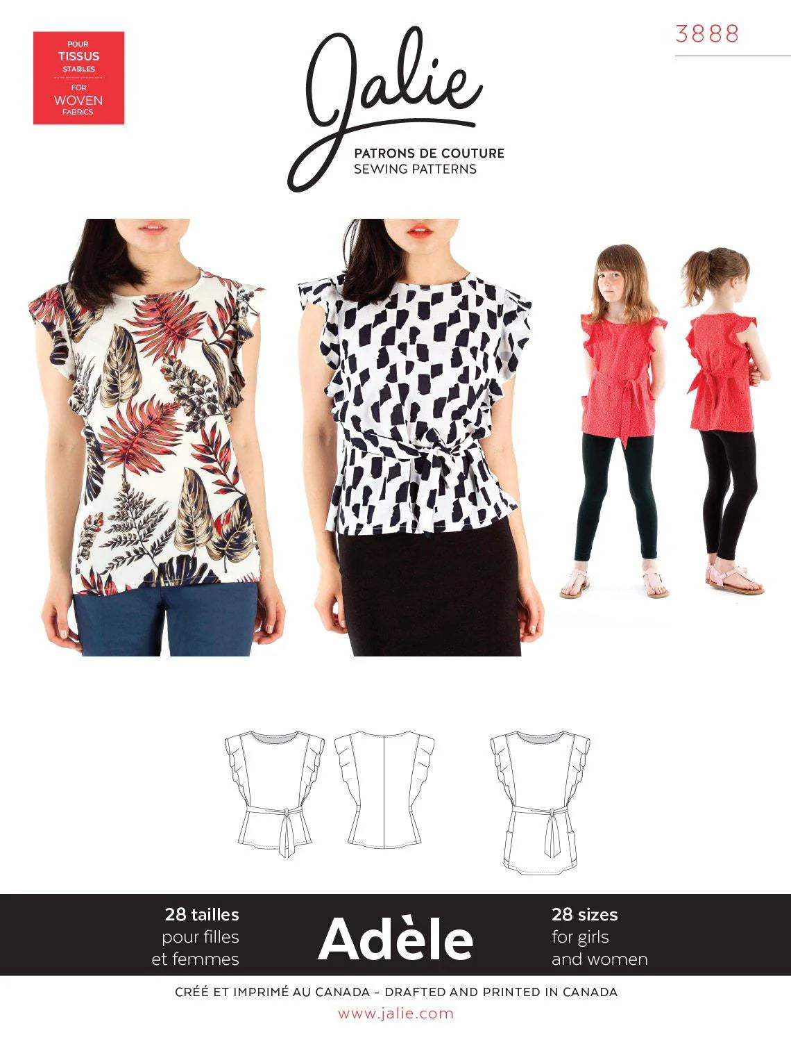 ADÈLE Tunic Top with Flounce Sleeves 3888 | Paper Pattern - Jalie