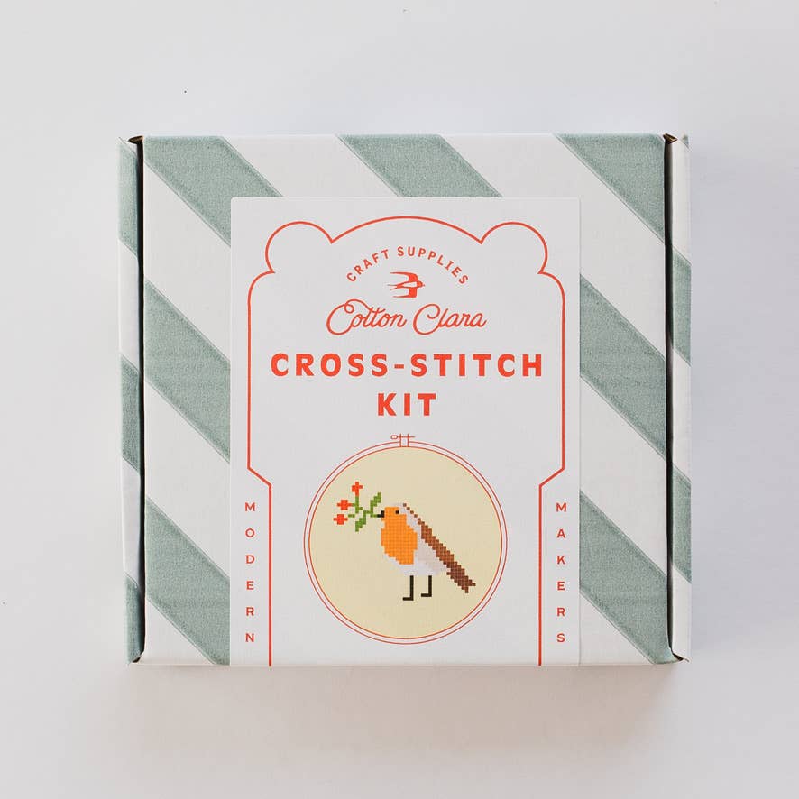 Kit de point de croix - Rouge-gorge & baies | Cotton Clara