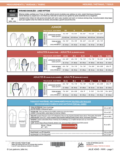 Mitaines isolées - MIMI - 4343 | Patron papier - Jalie