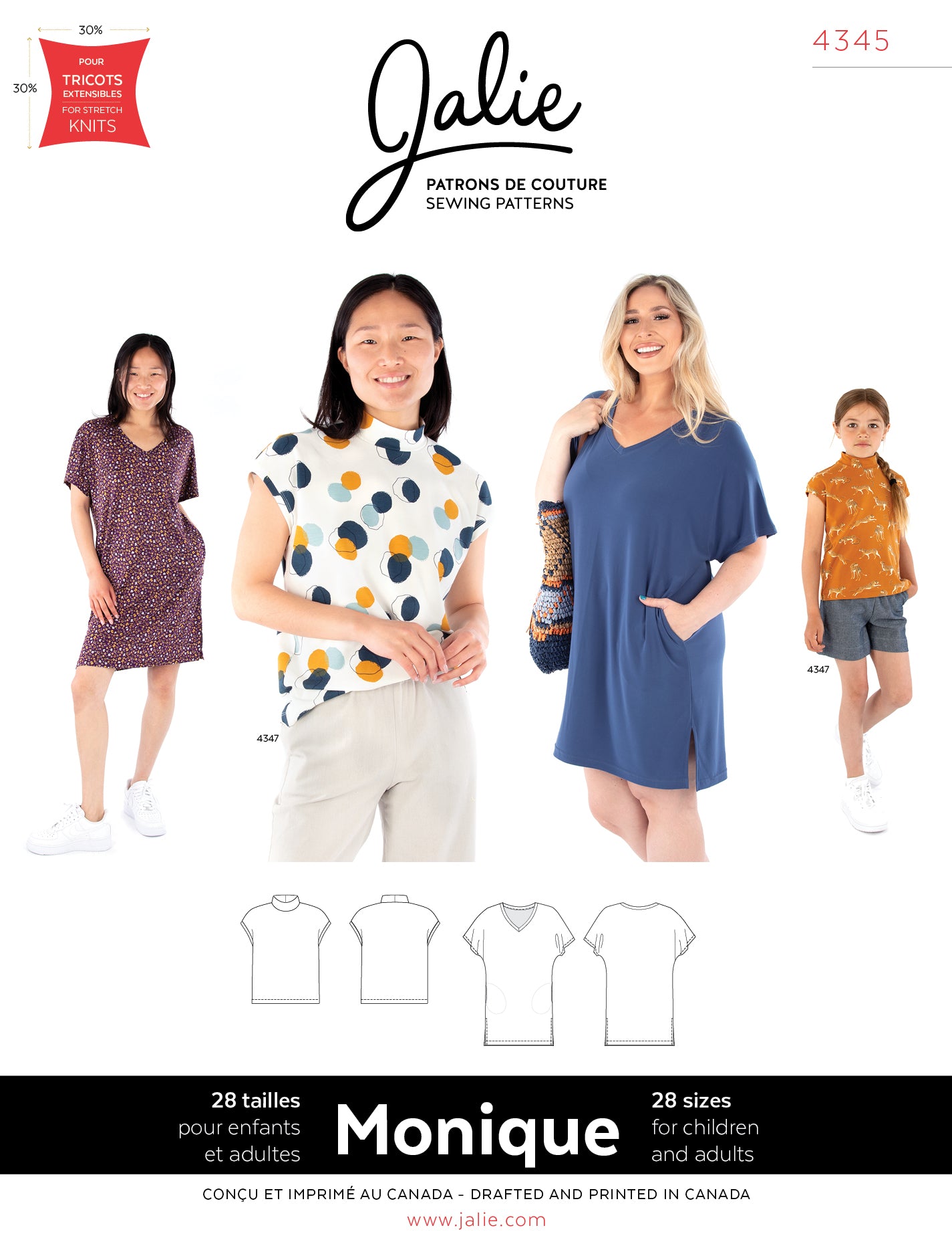Dress and top - MONIQUE 4345 | Paper pattern - Jalie
