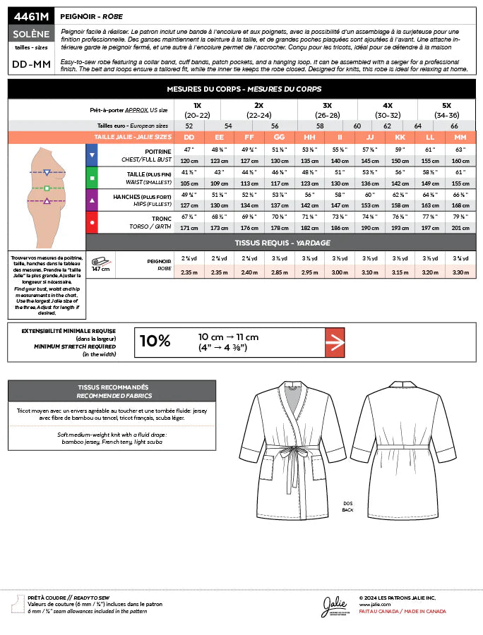 Peignoir de détente SOLÈNE 4461 | Patron papier - Jalie