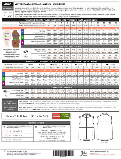 ANDRÉANNE 4670 Hiking Jacket | Paper Pattern - Jalie