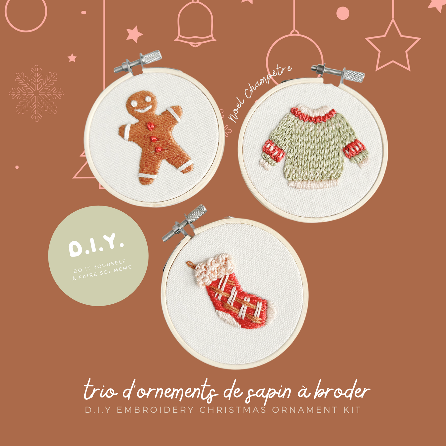 Embroidery set - Country Christmas TRIO - TIGHT EMBROIDERED 