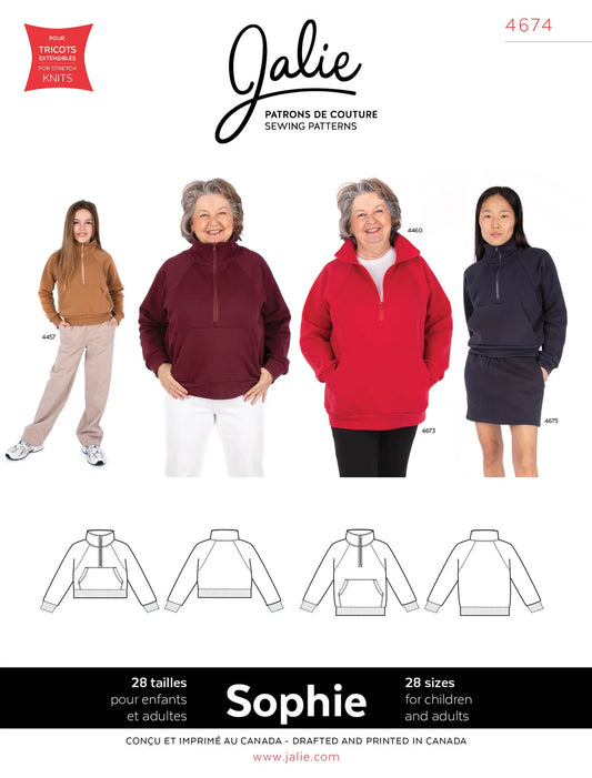 Sweatshirt demi-zip SOPHIE 4674 | Patron papier - Jalie
