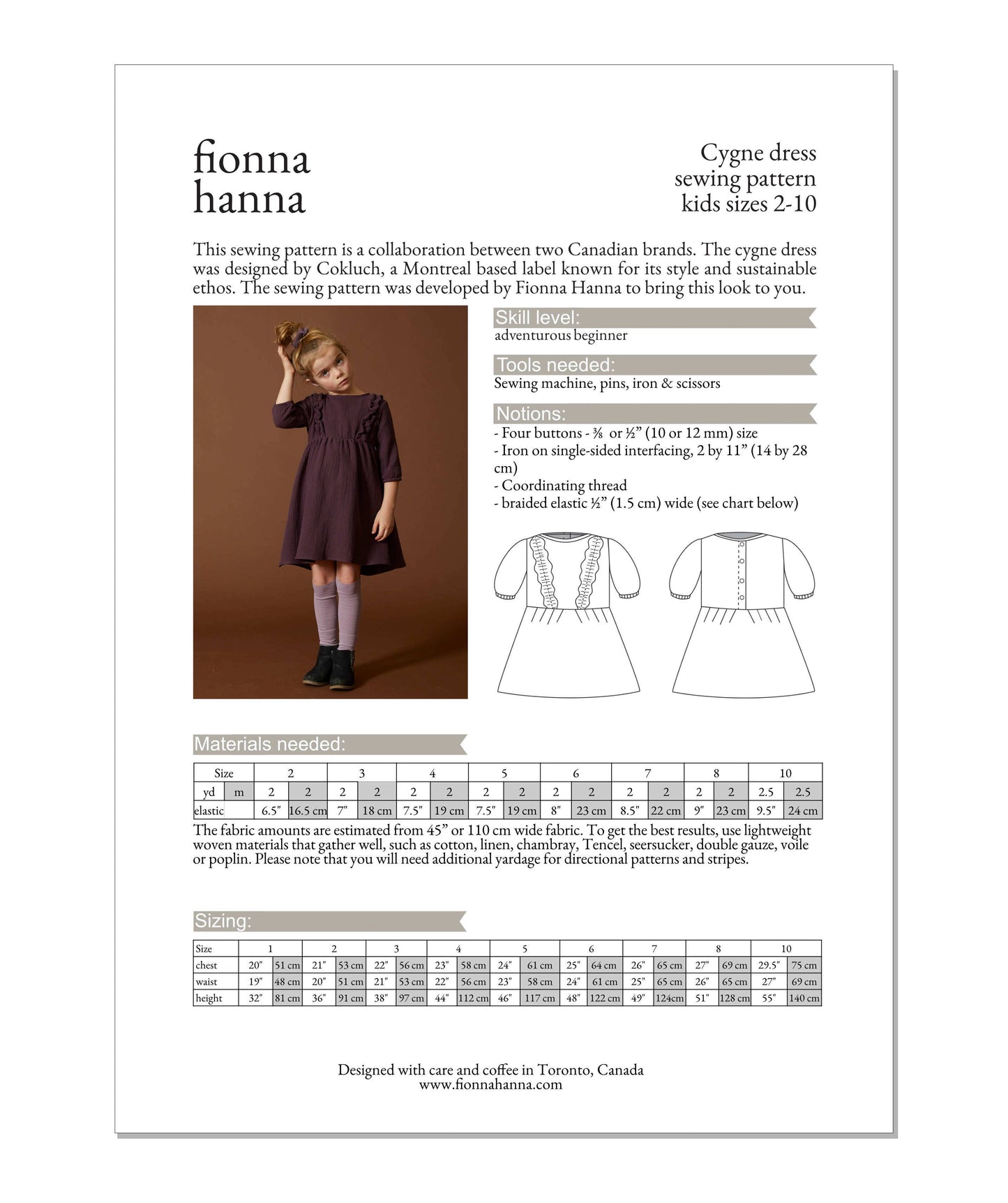 Children's dress - Paper pattern - Fionna Hanna x Cokluch