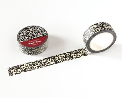 Ruban washi noir et crème à crânes gothiques