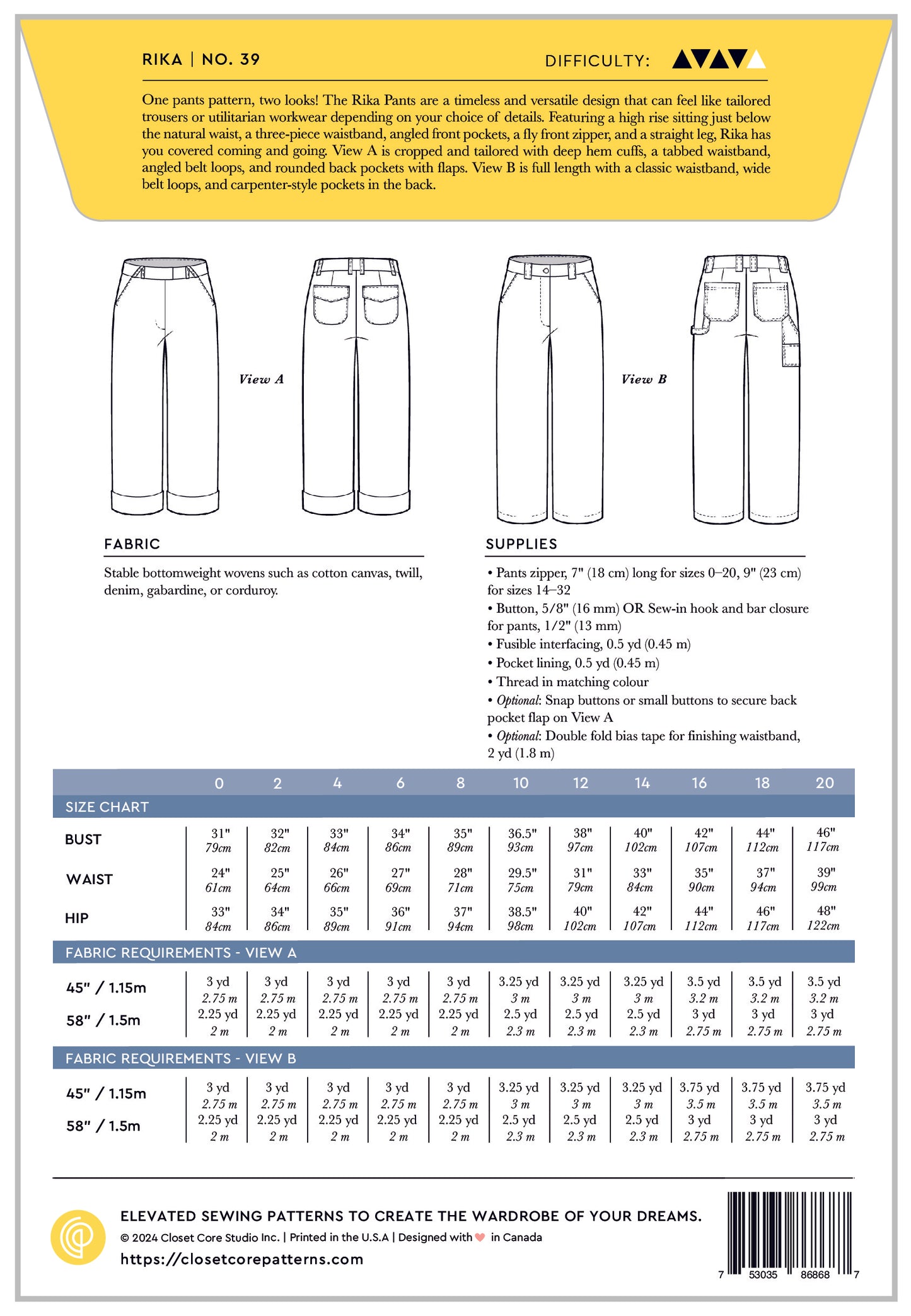 Pantalon RIKA | Patron papier - Closet Core Patterns