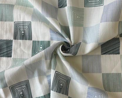 Toile de coton/viscose - Carrés verts