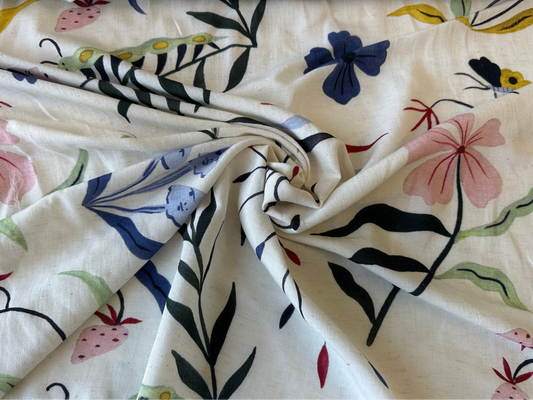 Viscose, coton, lin - Fraises et chenilles
