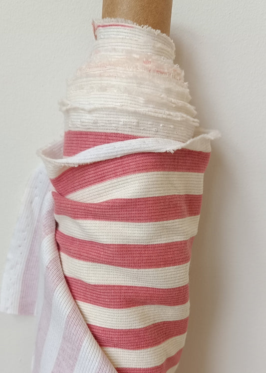 Tricot côtelé - Rayé rose et blanc