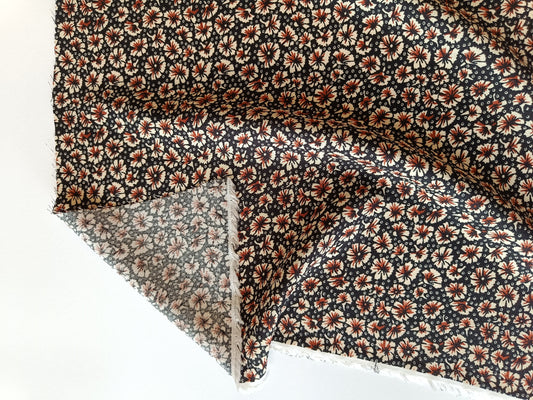 Challis de viscose - Noir fleurs brunes
