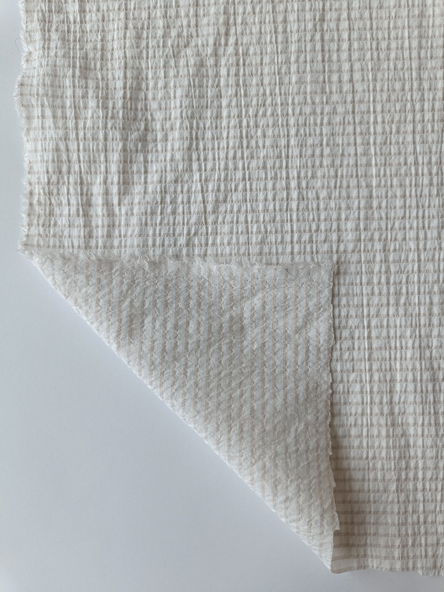 Textured cotton canvas - White/beige stripes