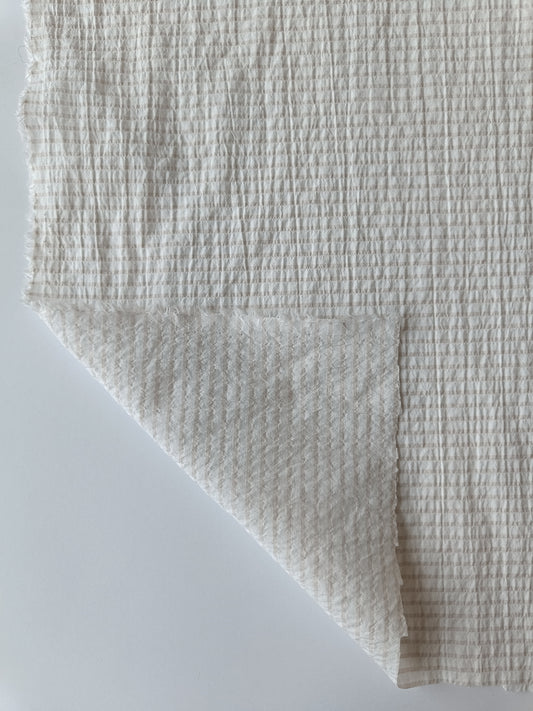 Toile de coton texturée - Rayures blanc/beige