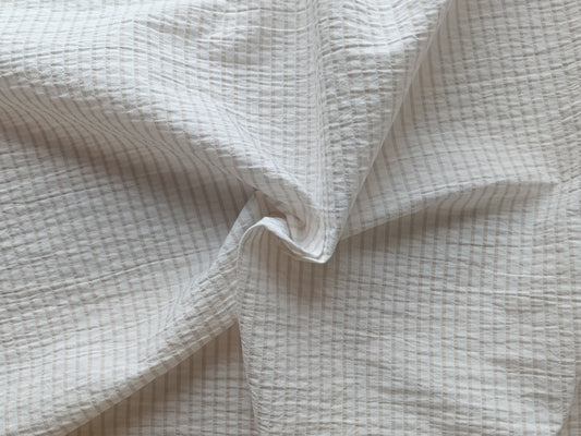 Toile de coton texturée - Rayures blanc/beige