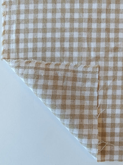 Toile de lin/coton - Vichy beige