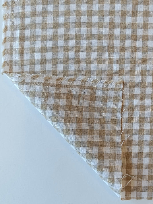 Toile de lin/coton - Vichy beige