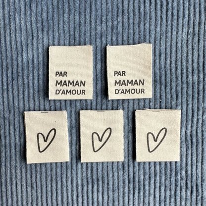 PAR MAMAN D'AMOUR - Étiquettes de coton en français