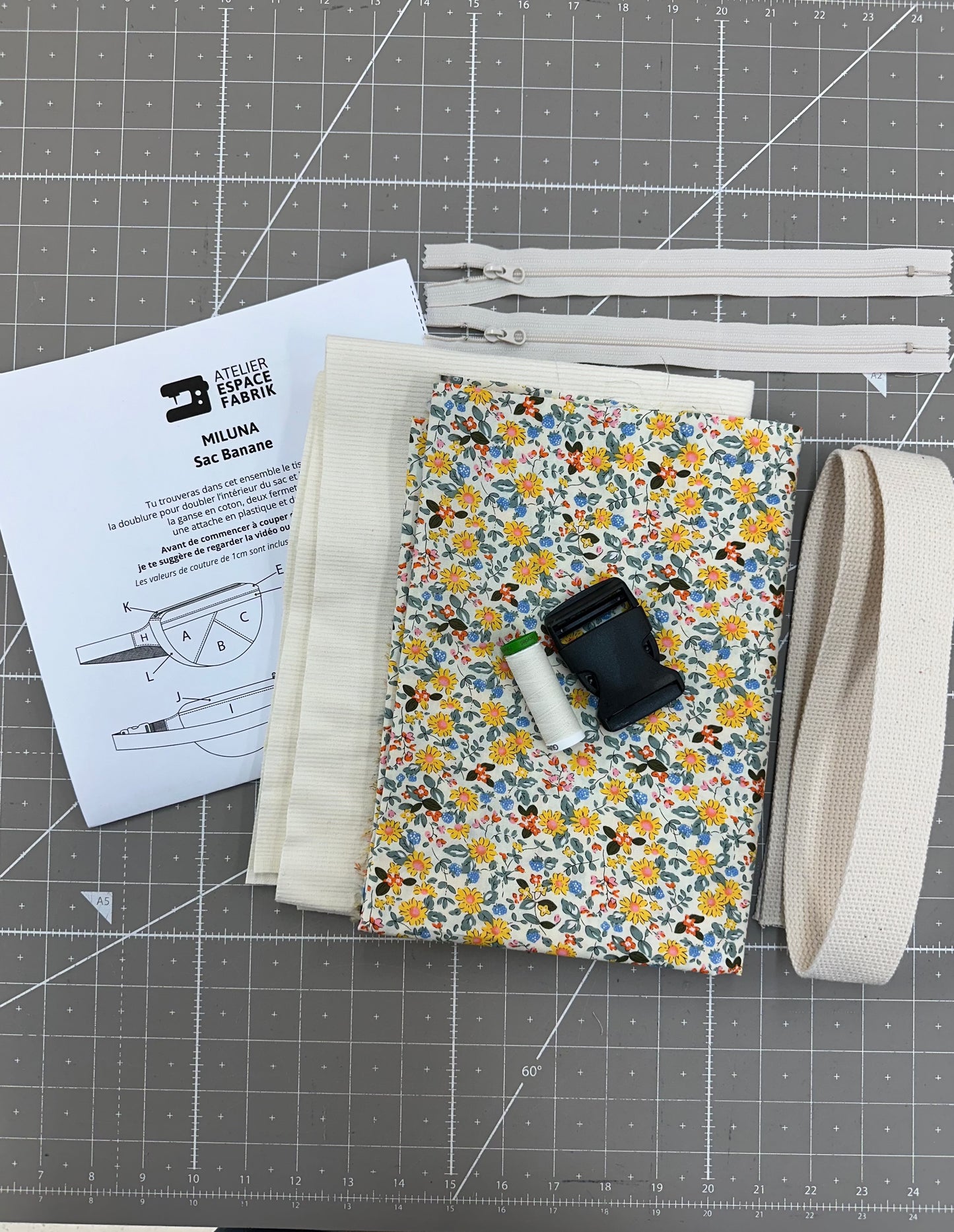 Sewing set - Miluna - Belt bag - Corduroy Cream/Flower