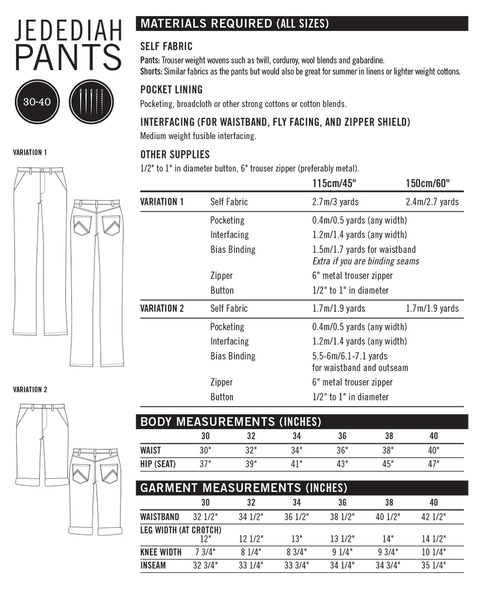 Jedediah Pants - Patron PDF - Thread Theory