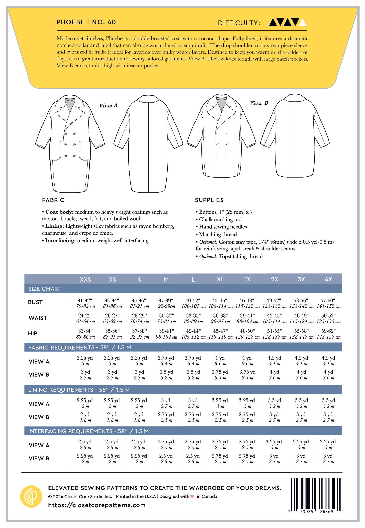 Manteau PHOEBE | Patron papier - Closet Core Patterns