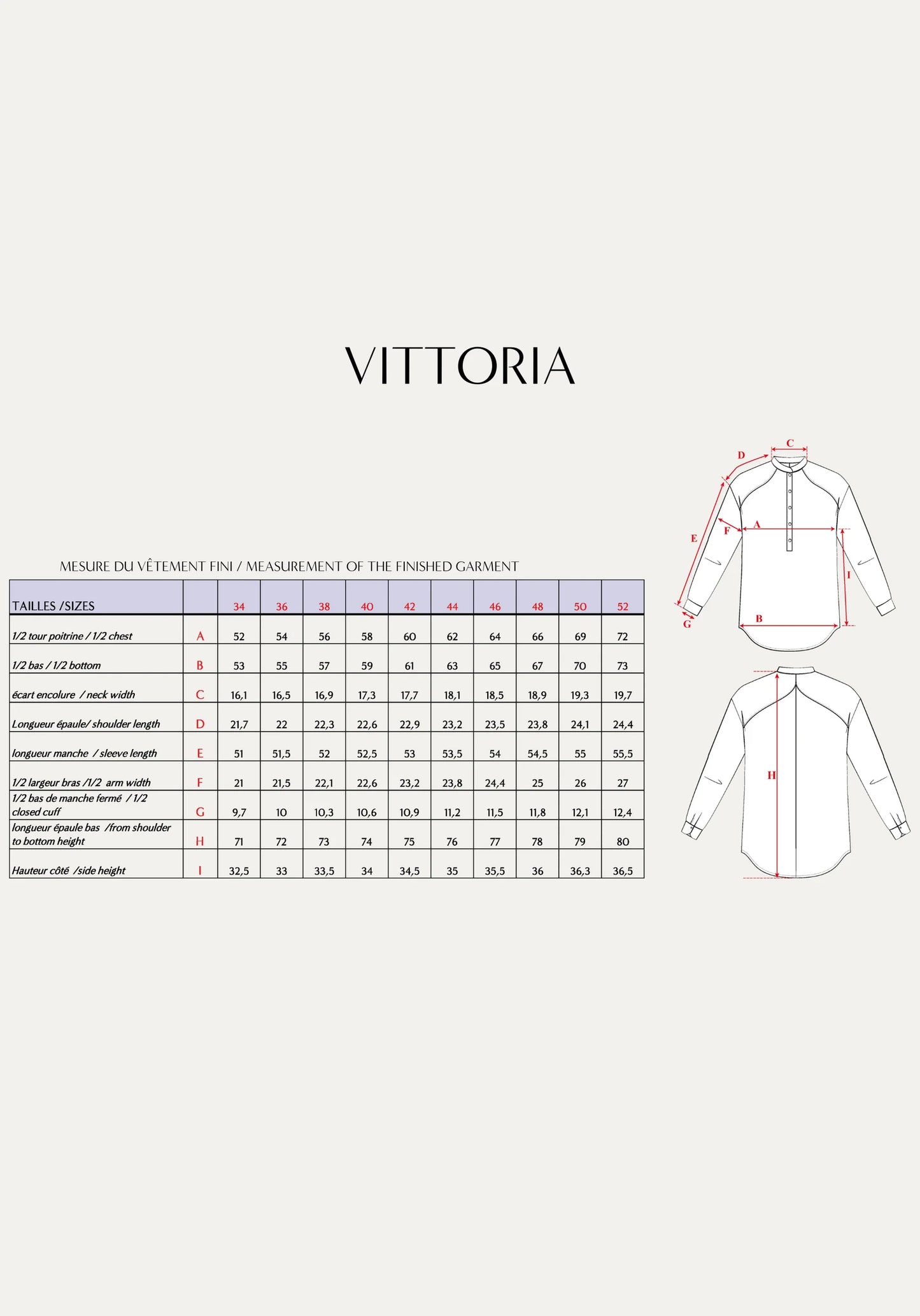 Chemise Vittoria - Patron papier - Maison Fauve