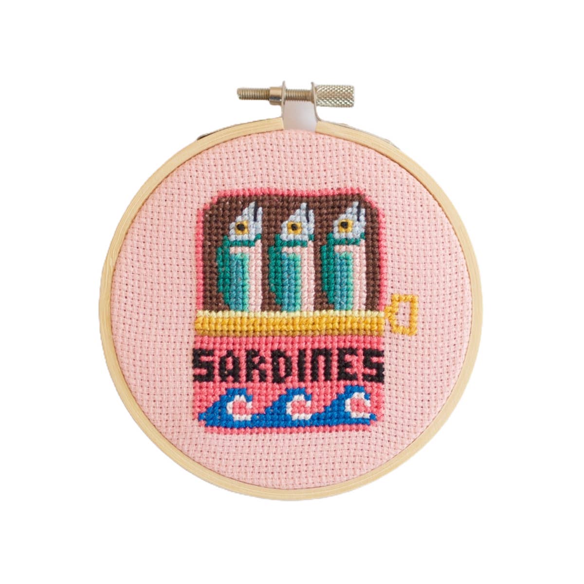 Sardine embroidery kit - Beginners, 11 cm hoop, marine kitchen gift