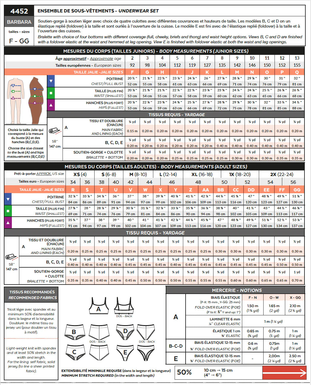 Ensemble de sous-vêtements BARBARA 4452 | Patron papier - Jalie