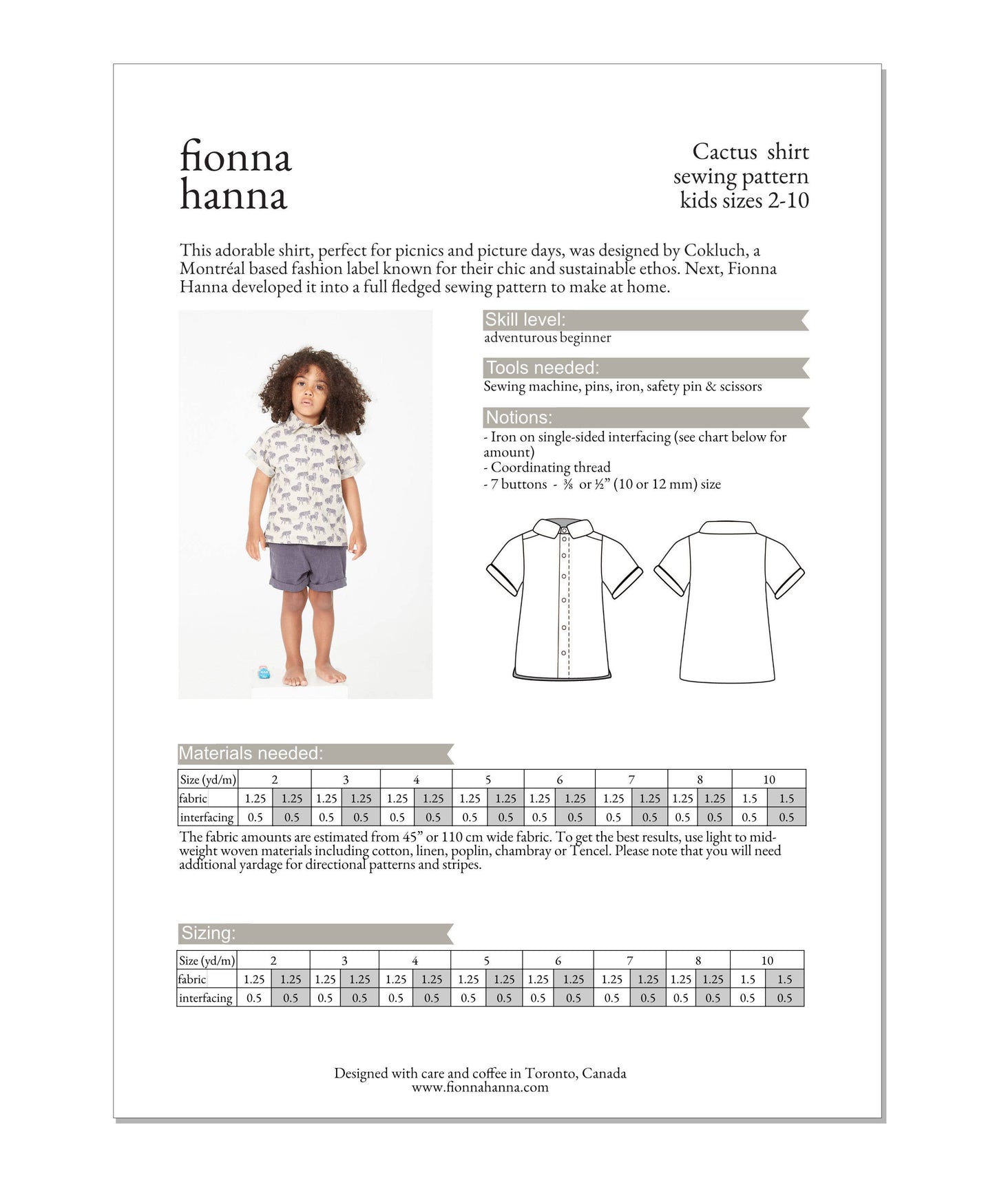 Chemise enfant - Patron papier - Fionna Hanna x Cokluch