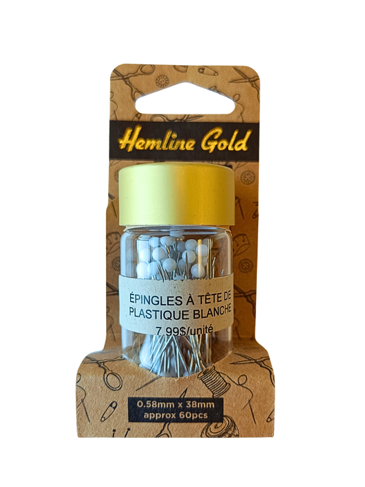 Épingles à tête plastique blanche - Hemline Gold