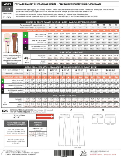 KIM 4673 Flared Pants & Fold-Over Shorts | Jalie Sewing Pattern