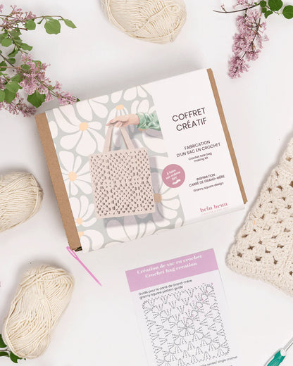 DIY Kit - Making a Granny Square Crochet Bag - Cream - Brin Brun