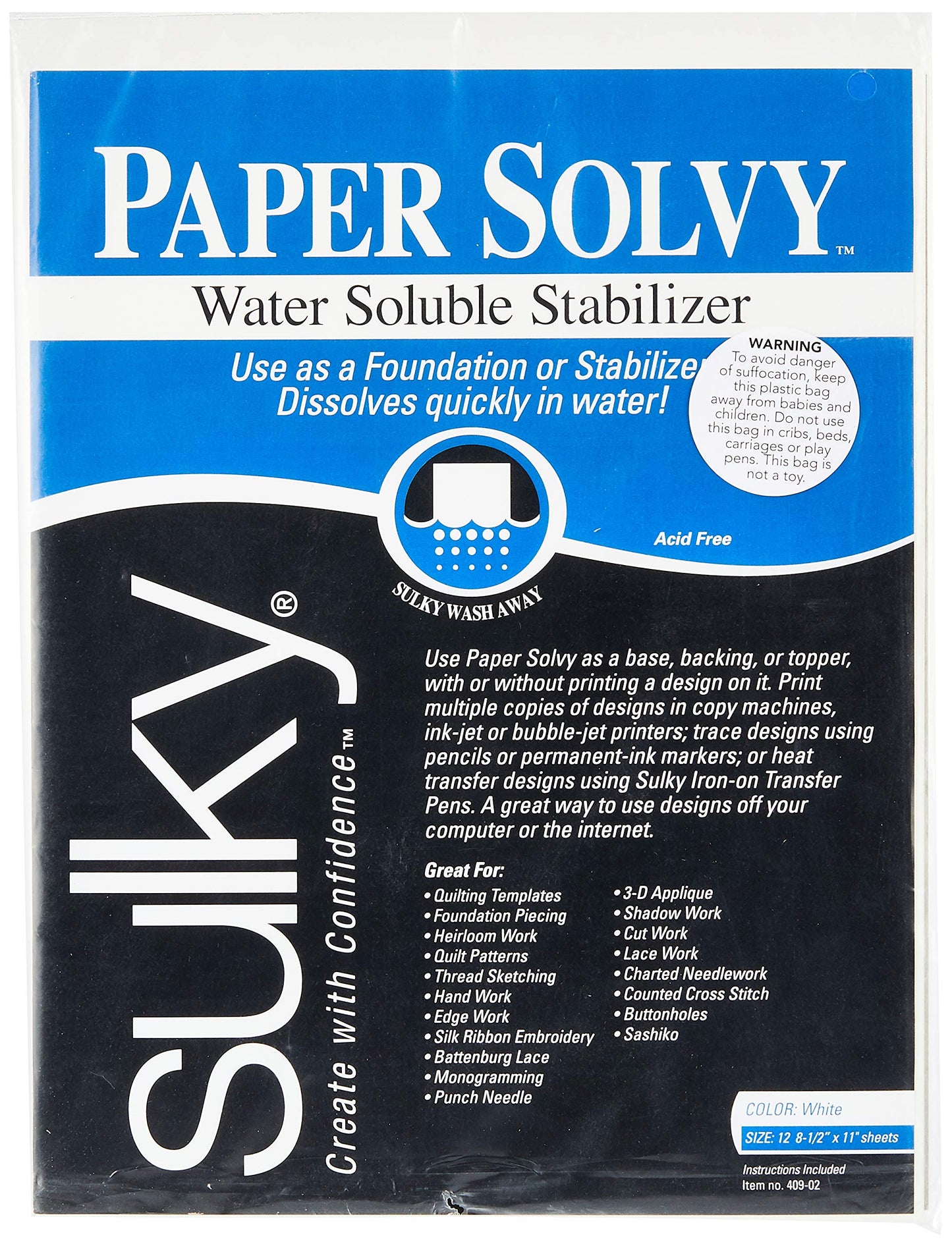 SULKY Paper Solvy - blanc - 21,5 x 28 cm (8 1/2″ x 11″)