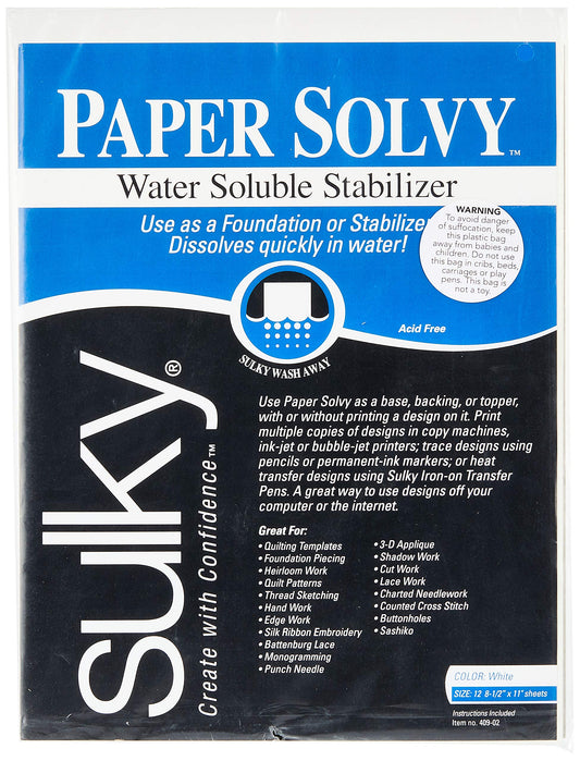 SULKY Paper Solvy - blanc - 21,5 x 28 cm (8 1/2″ x 11″)