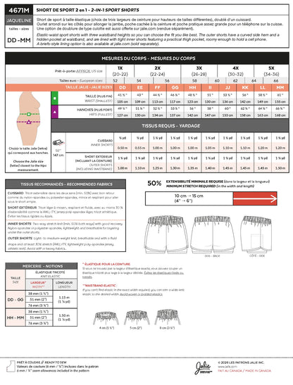 JACQUELINE 2-in-1 Sport Shorts 4671 | Paper Pattern - Jalie