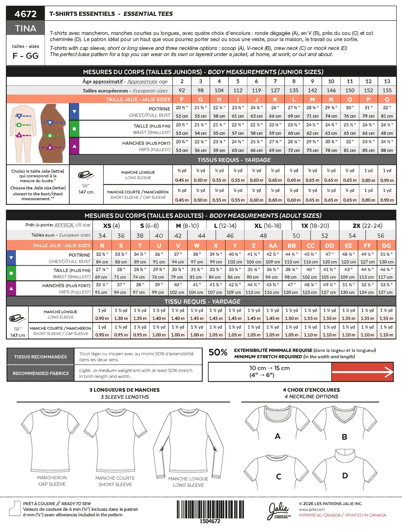 Essential T-Shirts TINA 4672 | Paper pattern - Jalie