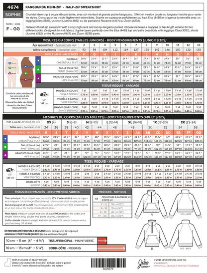 SOPHIE Half-Zip Sweatshirt 4674 | Paper pattern - Jalie